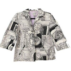 Chico's Women's Size 0 Black & White Embroidered Blazer Jacket 3/4 Sleeve